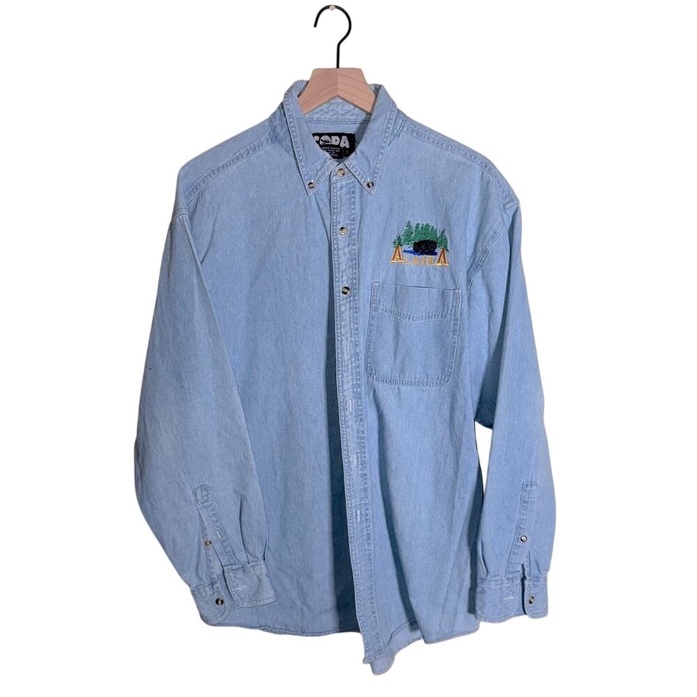 VNTG COPA BANANA embroidered Alaska denim chambray button down L